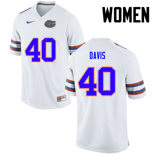Women Florida Gators #40 Jarrad Davis College Football Jerseys-White - Click Image to Close